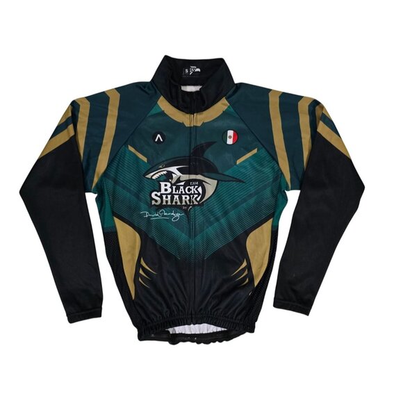 Black Shark Cycling Jersey S Black/Teal/Gold Long Sleeve Full Zip Lightweight - Picture 1 of 5